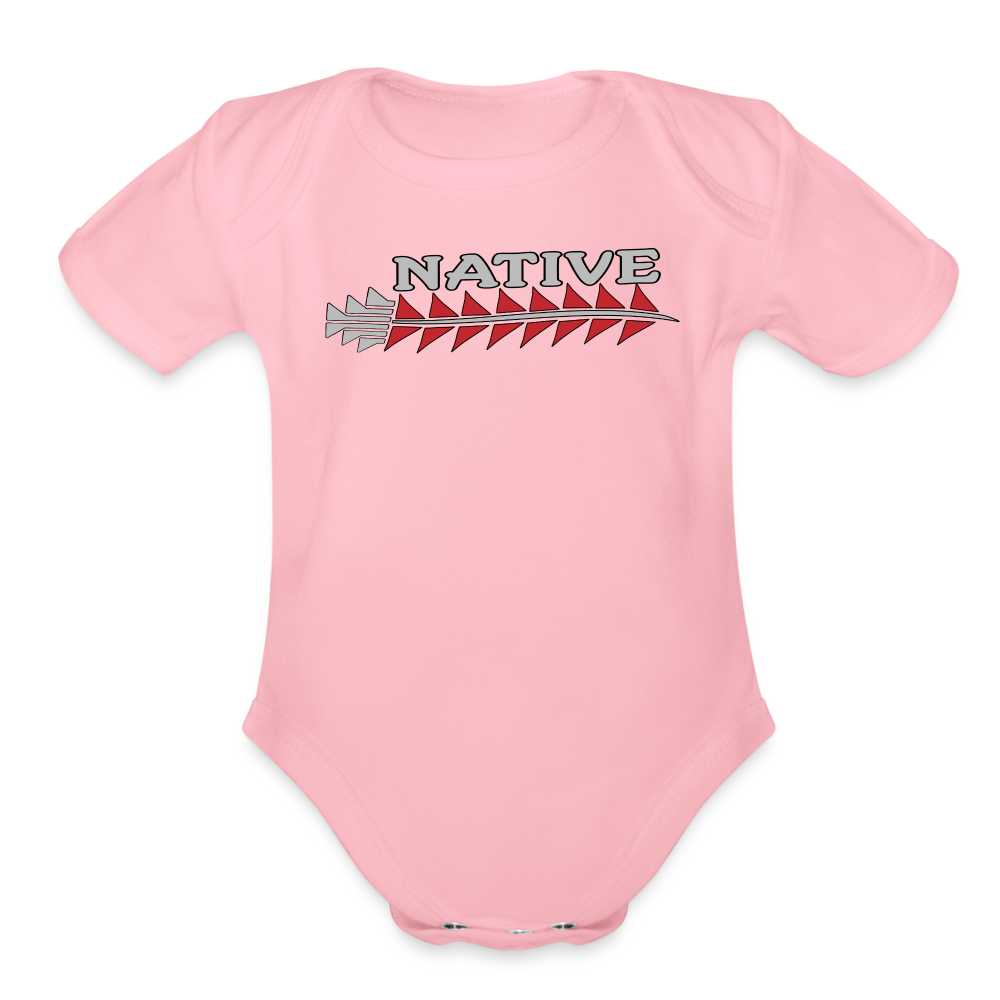 Native Sturgeon Horizontal Organic Short Sleeve Baby Bodysuit - light pink