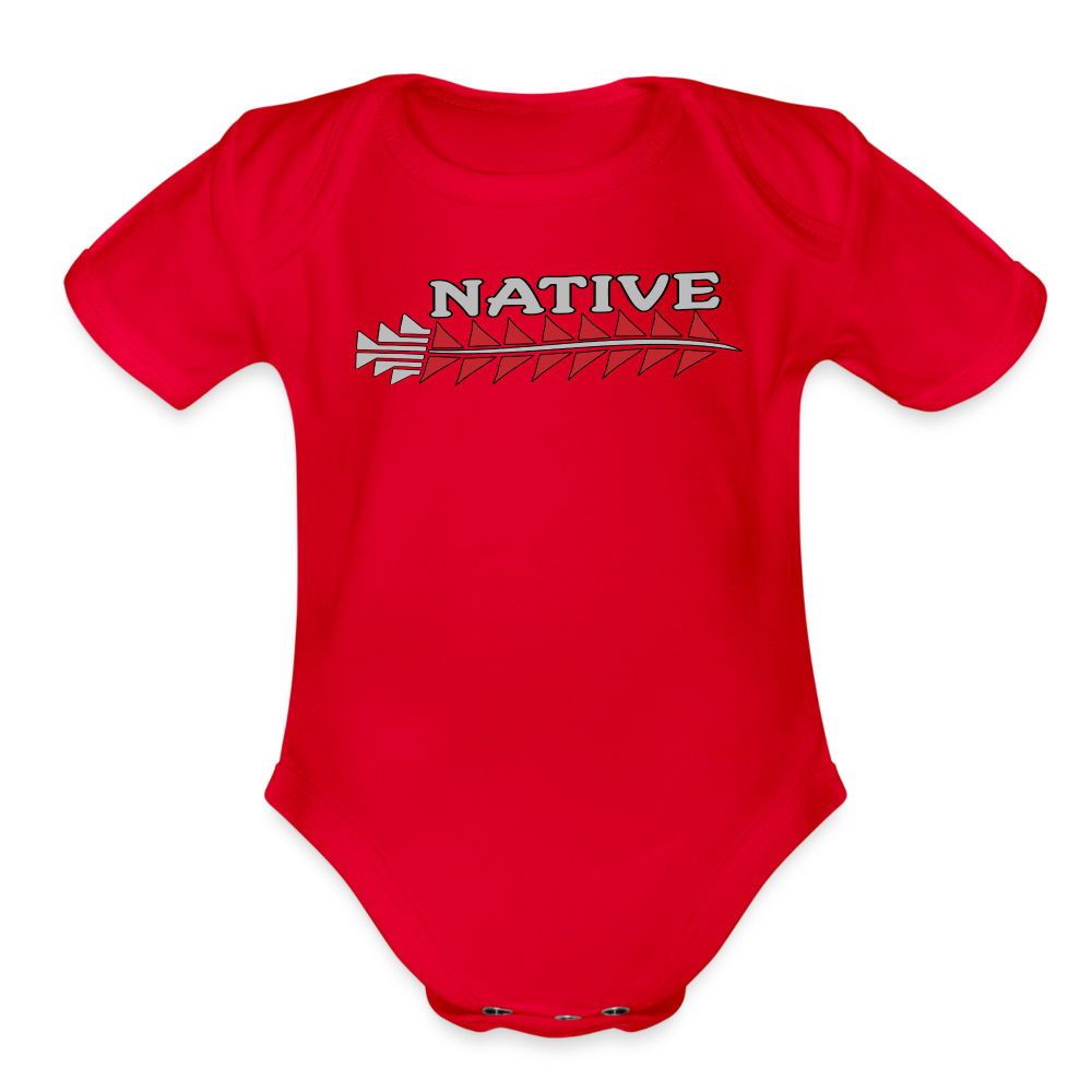 Native Sturgeon Horizontal Organic Short Sleeve Baby Bodysuit - red