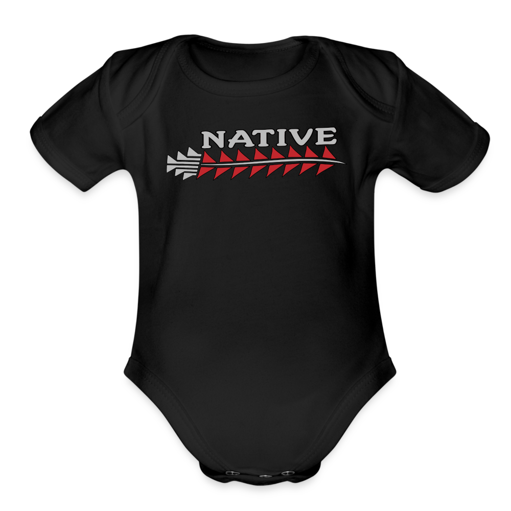 Native Sturgeon Horizontal Organic Short Sleeve Baby Bodysuit - black