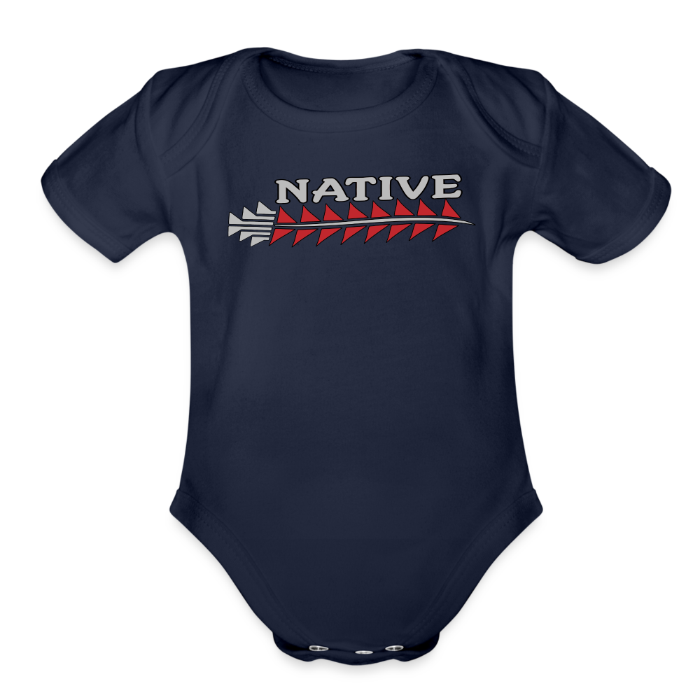 Native Sturgeon Horizontal Organic Short Sleeve Baby Bodysuit - dark navy