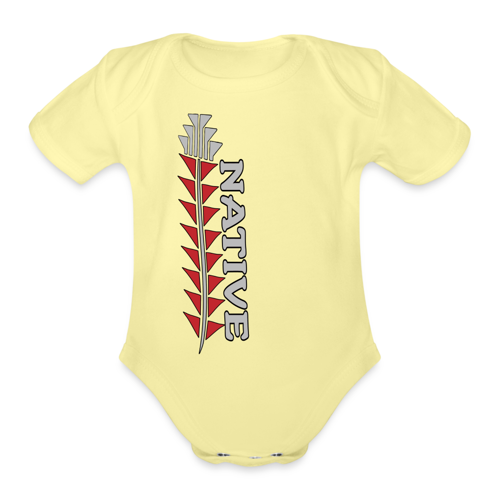 Native Sturgeon Vertical Organic Short Sleeve Baby Bodysuit - washed yellow