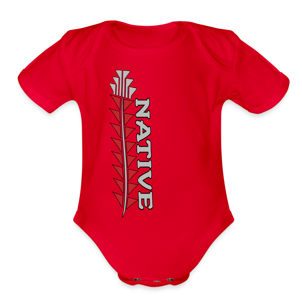 Native Sturgeon Vertical Organic Short Sleeve Baby Bodysuit - red