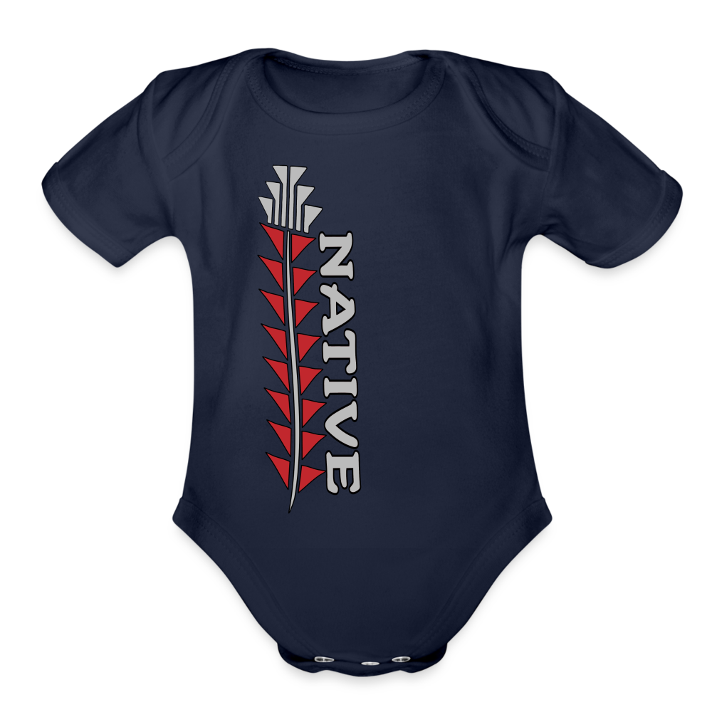 Native Sturgeon Vertical Organic Short Sleeve Baby Bodysuit - dark navy