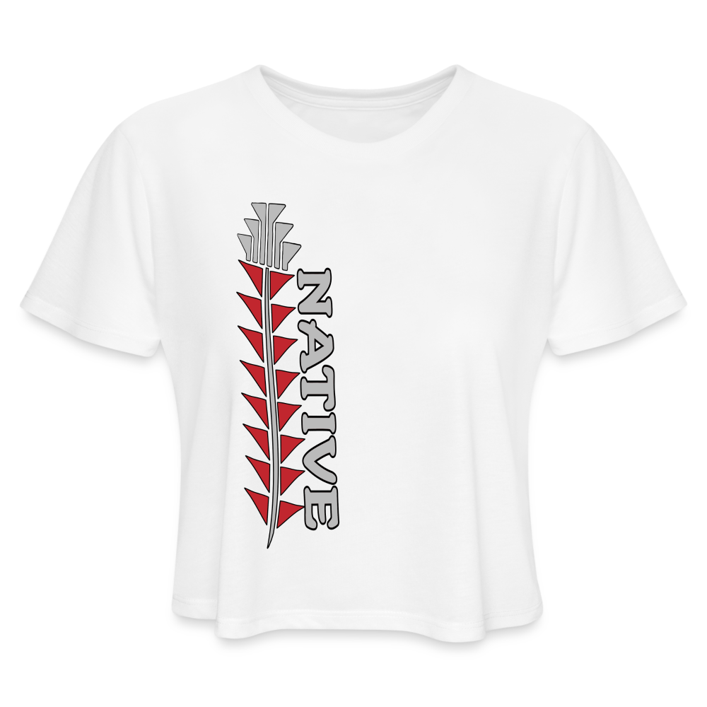 Native Sturgeon Vertical Women's Cropped T-Shirt - white
