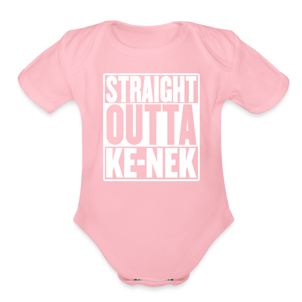 Straight Outta Ke-nek Organic Short Sleeve Baby Bodysuit - light pink