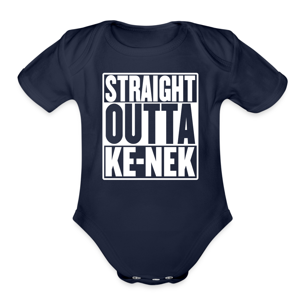 Straight Outta Ke-nek Organic Short Sleeve Baby Bodysuit - dark navy