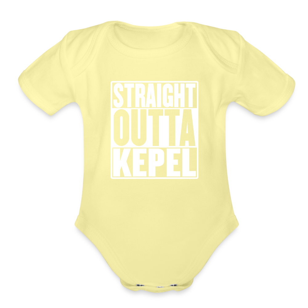 Straight Outta Kepel Organic Short Sleeve Baby Bodysuit - washed yellow