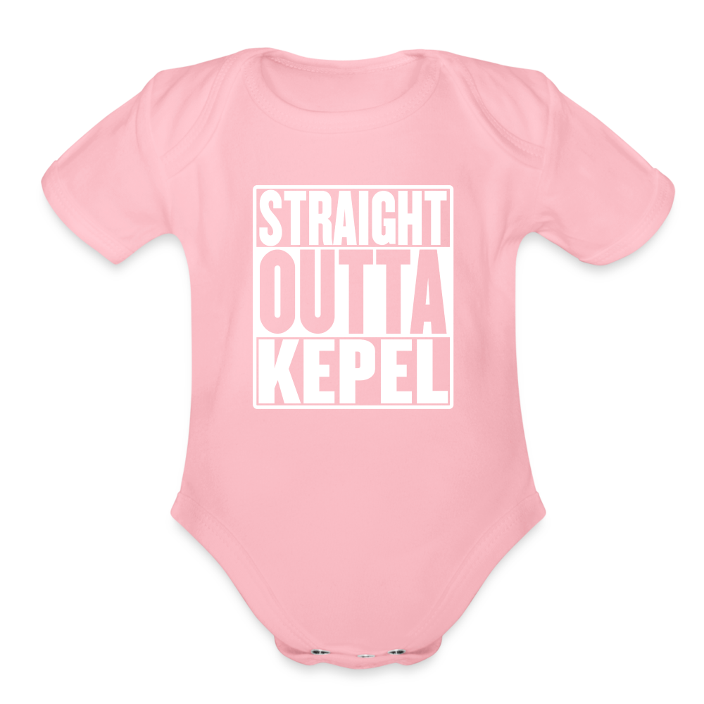 Straight Outta Kepel Organic Short Sleeve Baby Bodysuit - light pink