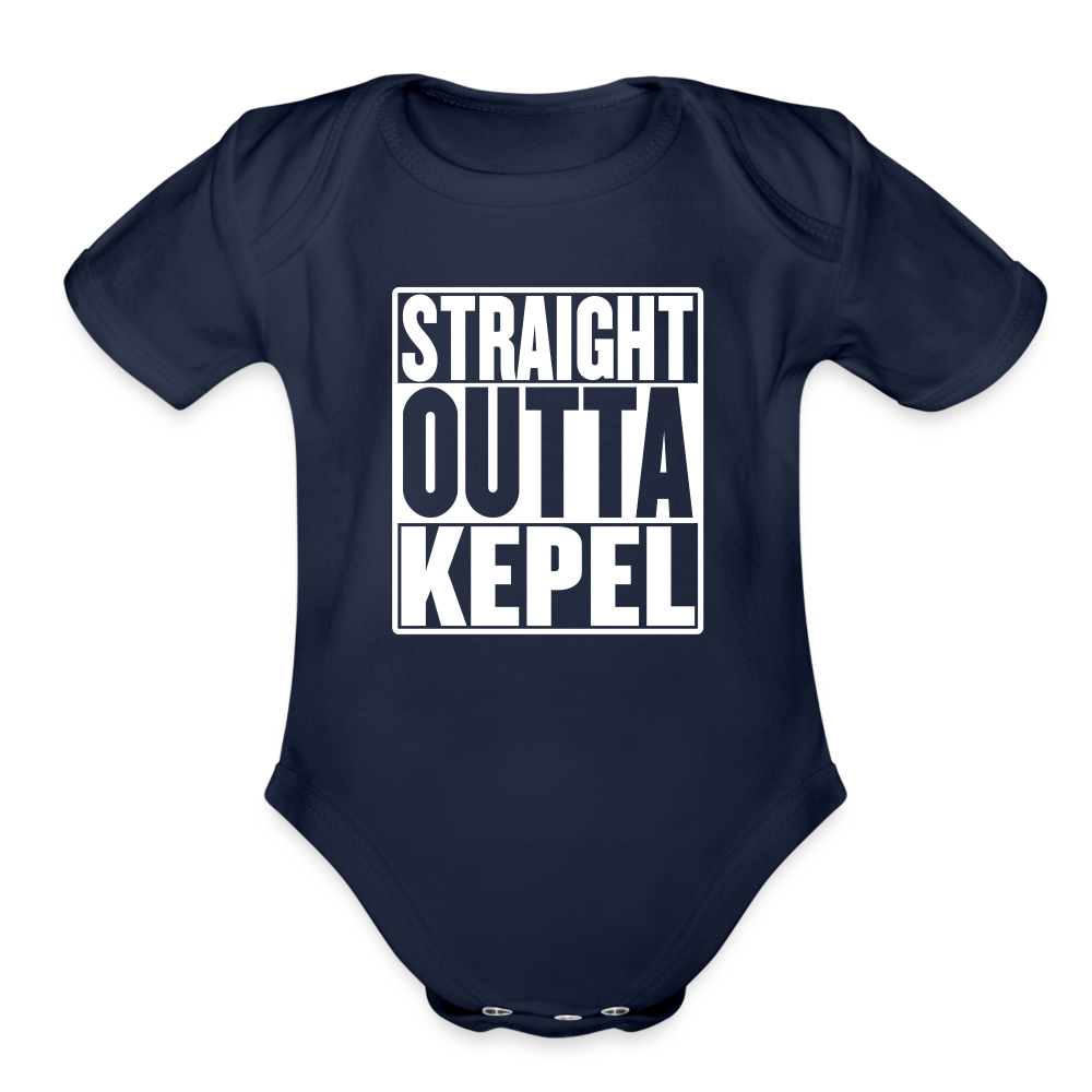 Straight Outta Kepel Organic Short Sleeve Baby Bodysuit - dark navy