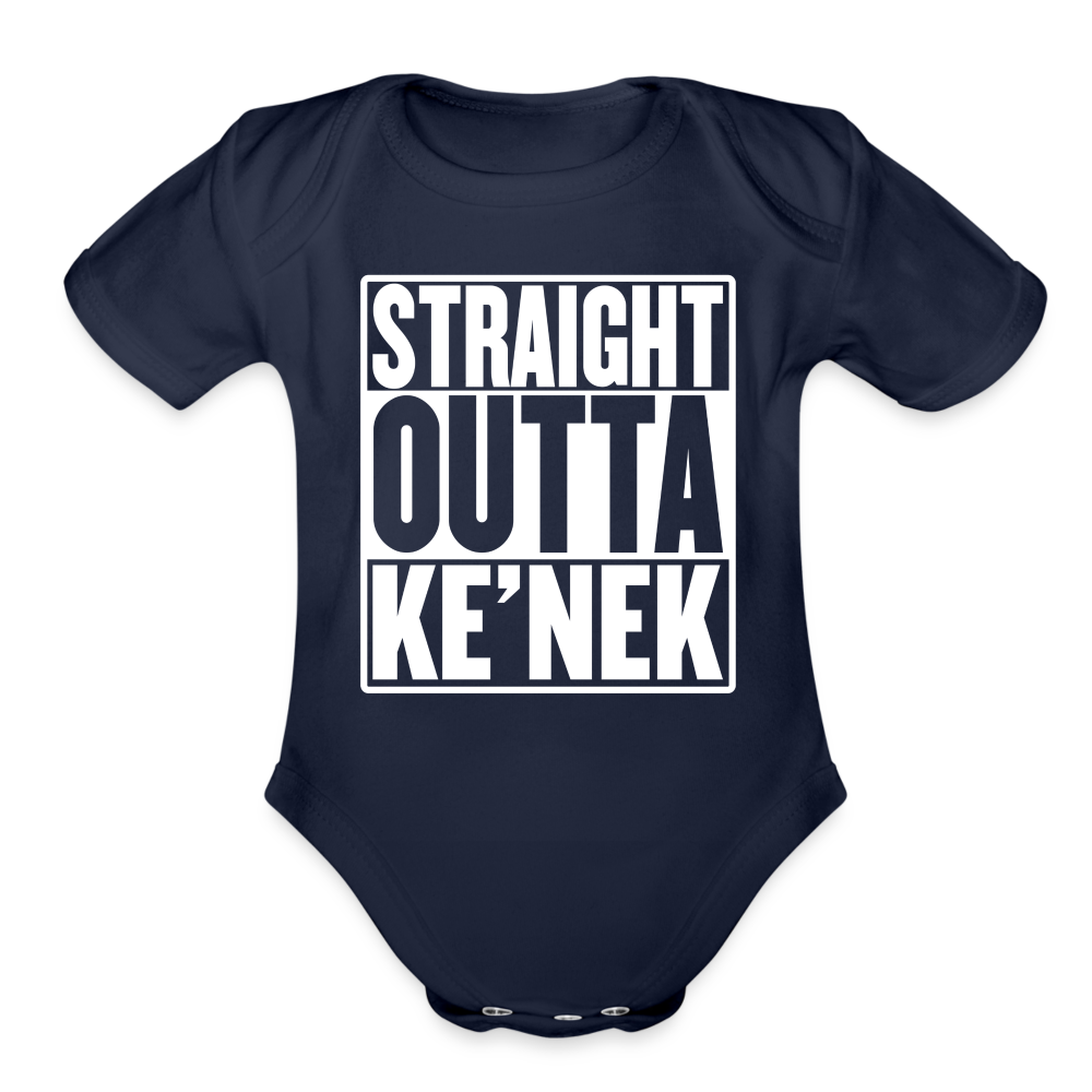 Straight Outta Ke’nek Organic Short Sleeve Baby Bodysuit - dark navy