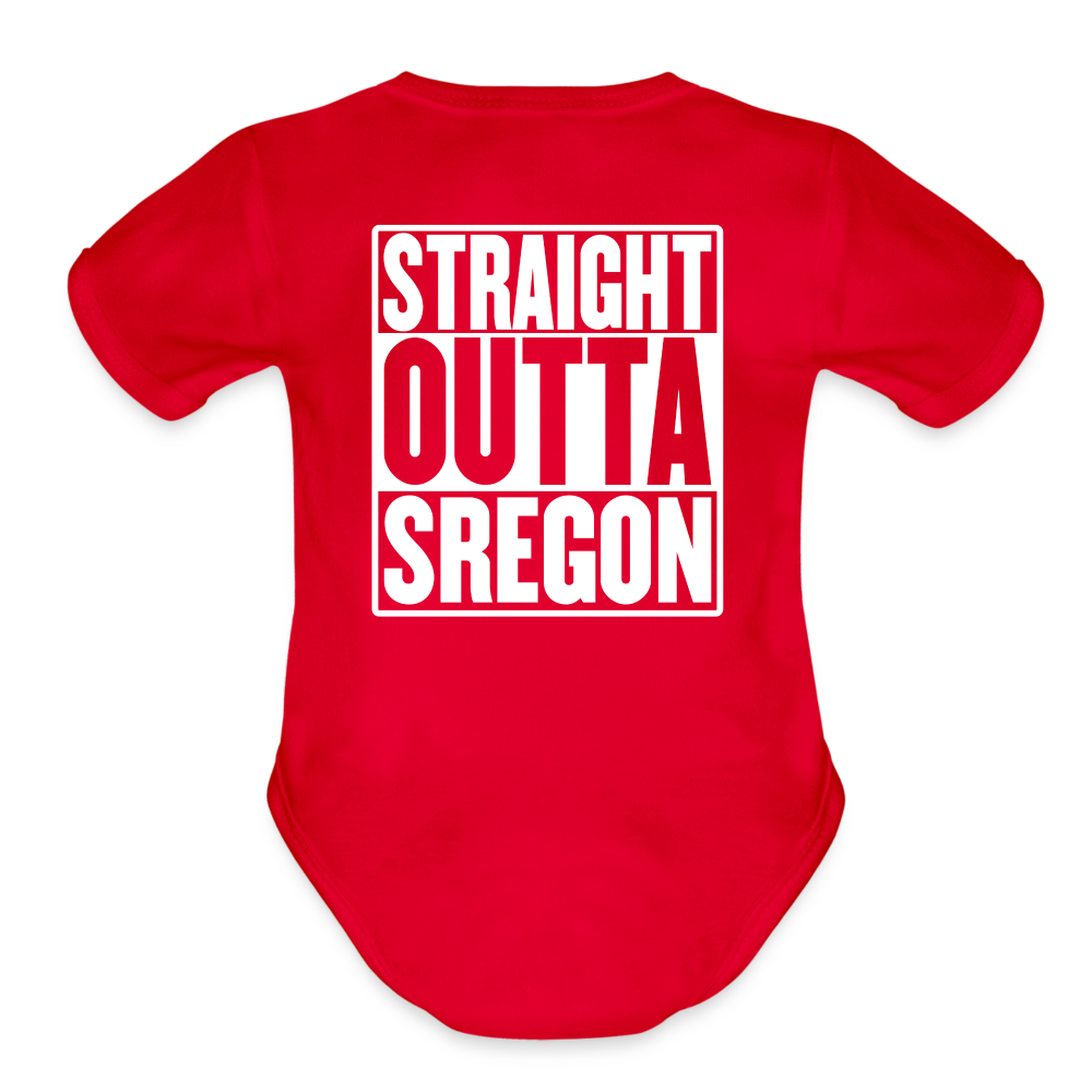 Straight Outta Sregon Organic Short Sleeve Baby Bodysuit - red