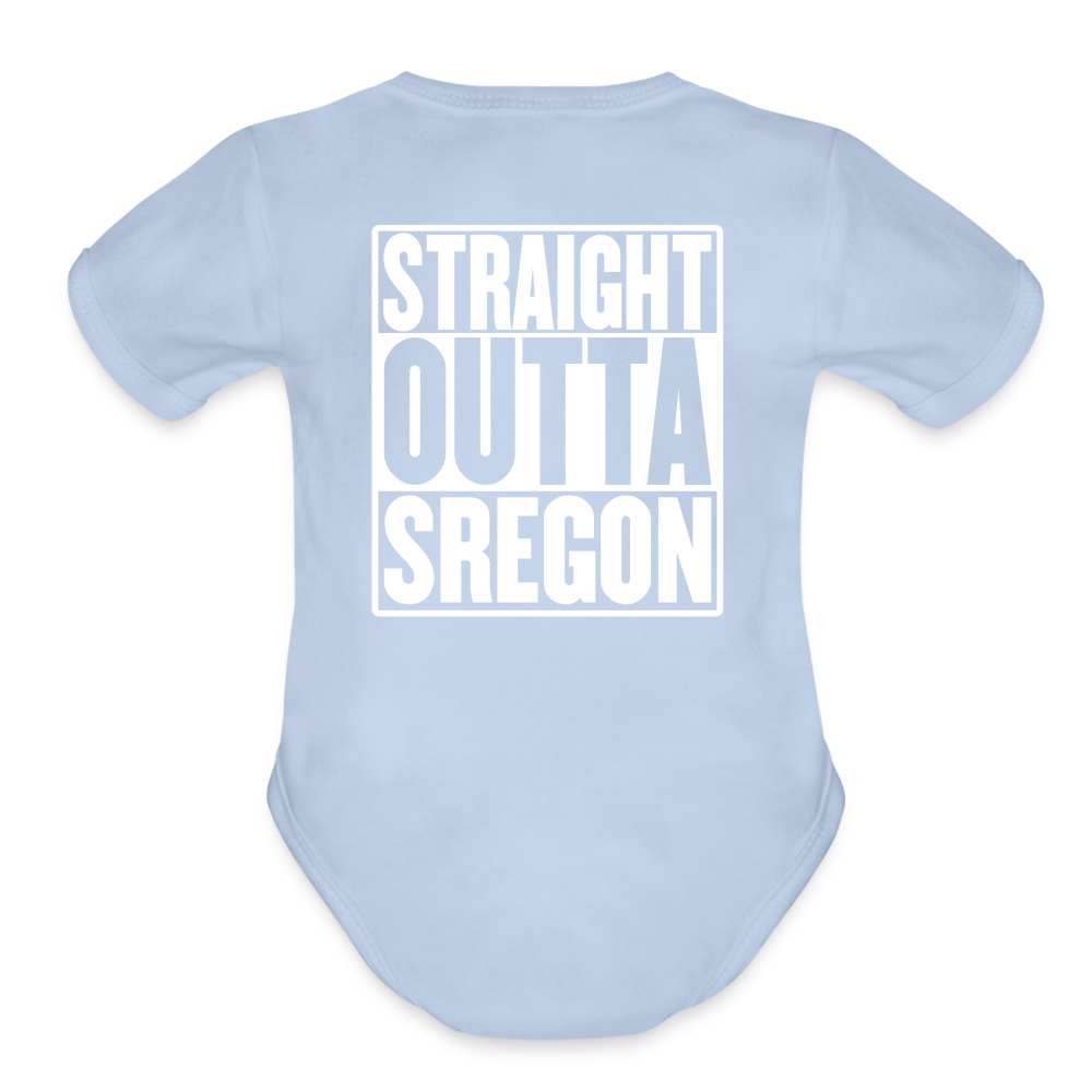 Straight Outta Sregon Organic Short Sleeve Baby Bodysuit - sky