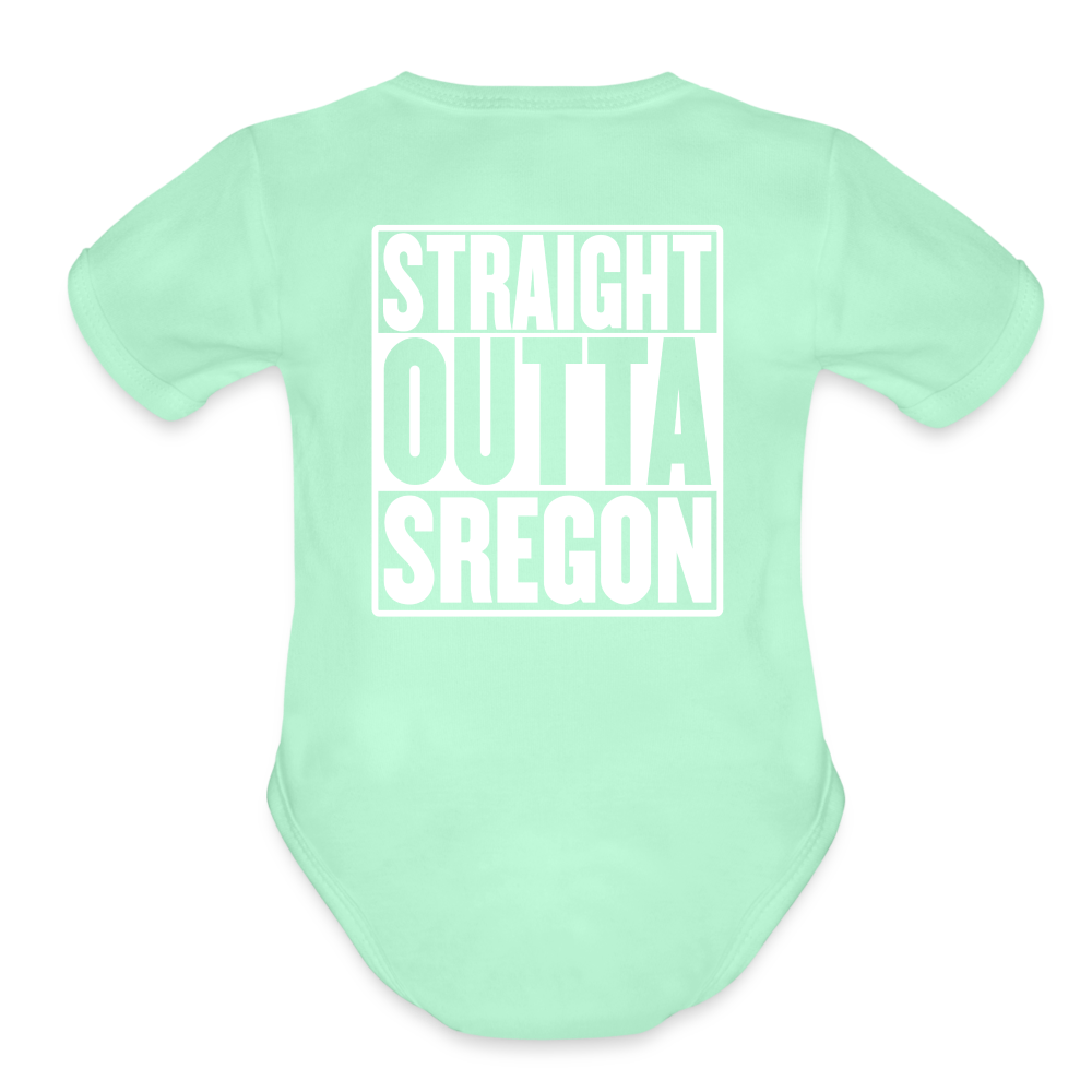 Straight Outta Sregon Organic Short Sleeve Baby Bodysuit - light mint