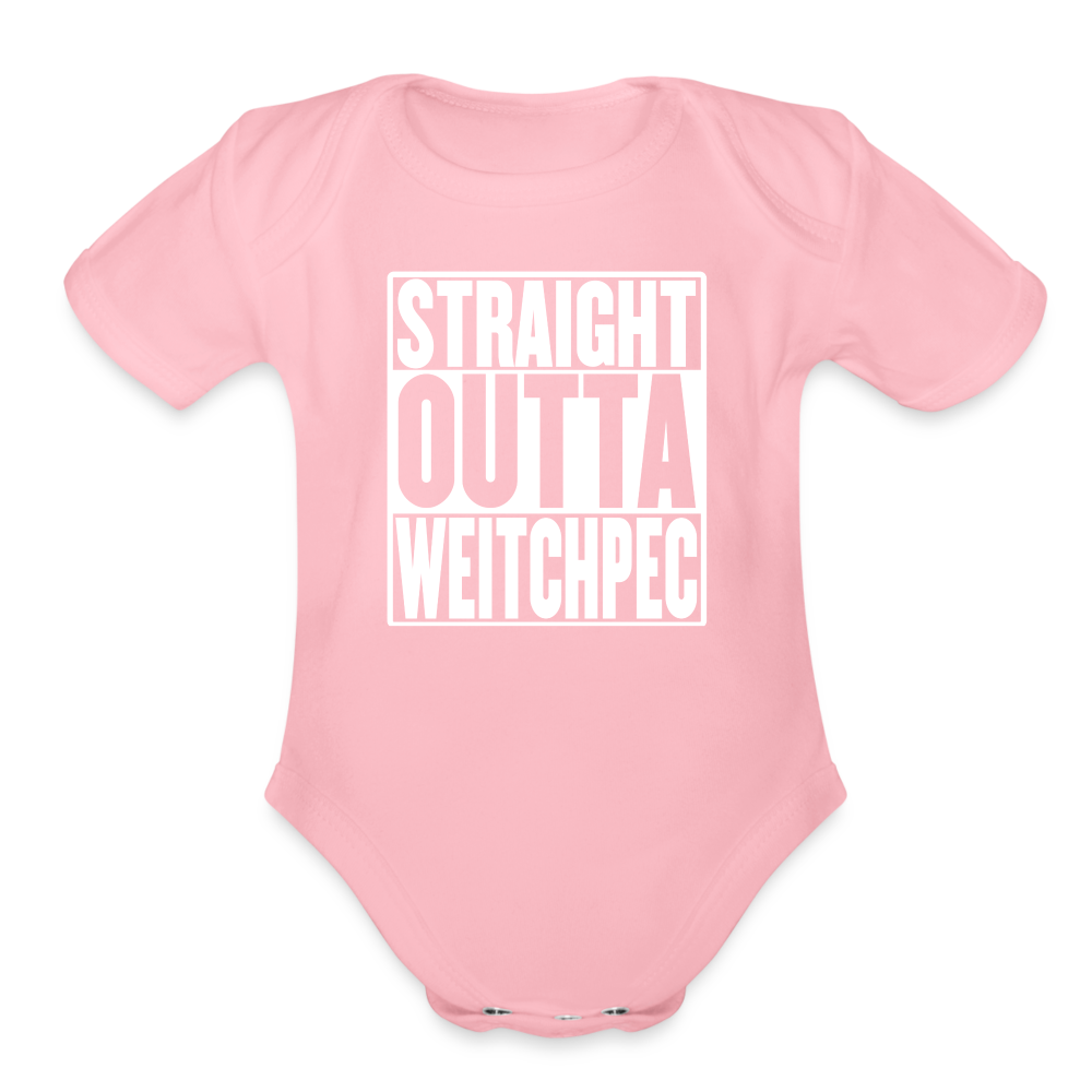 Straight Outta Weitchpec Organic Short Sleeve Baby Bodysuit - light pink