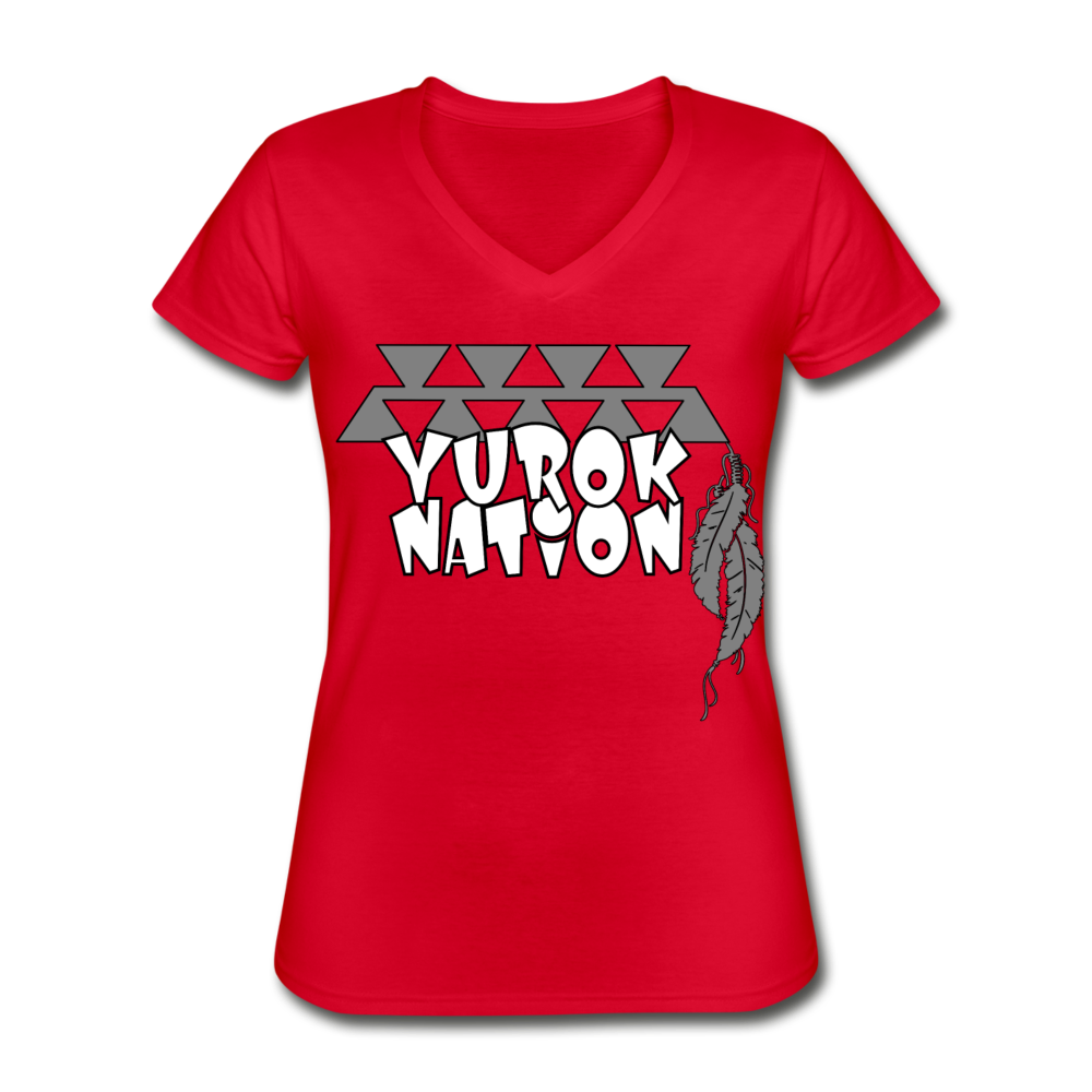 Yurok Nation LR Women's V-Neck T-Shirt - red