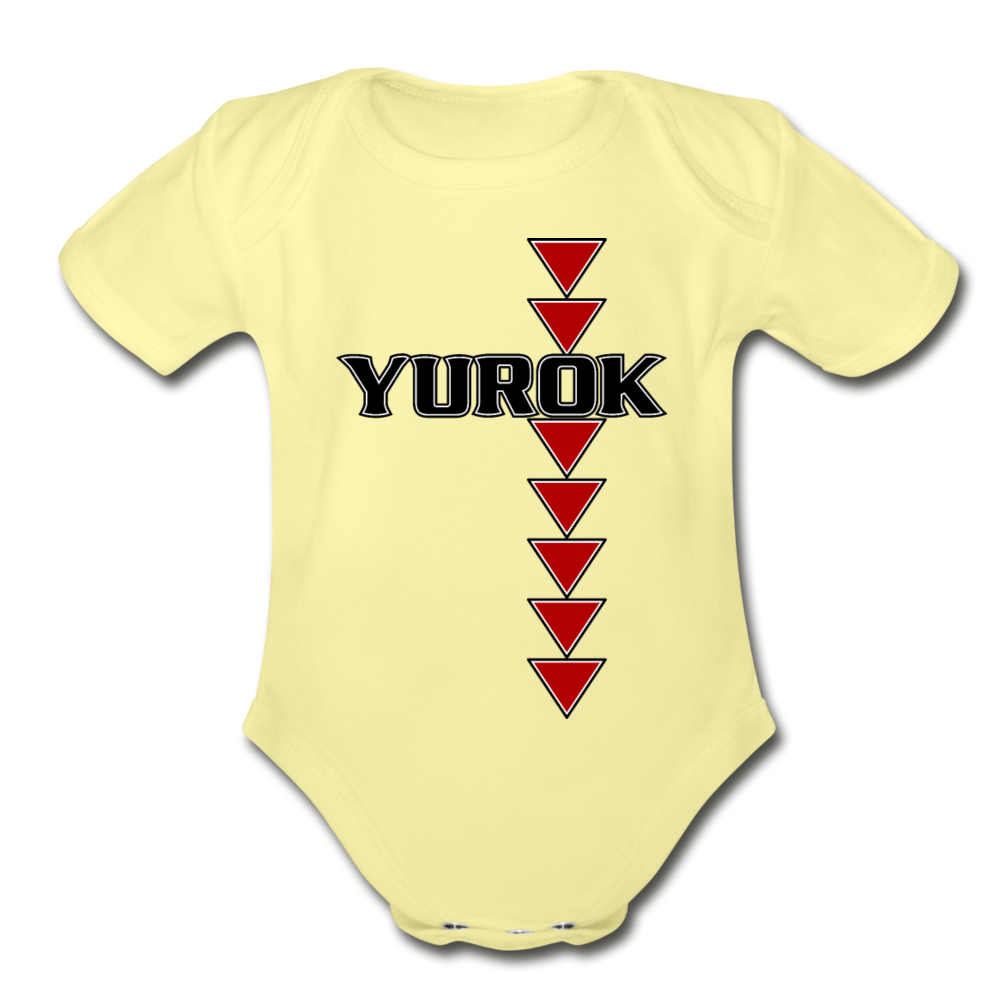 Yurok Sturgeon Back Organic Short Sleeve Baby Bodysuit - washed yellow