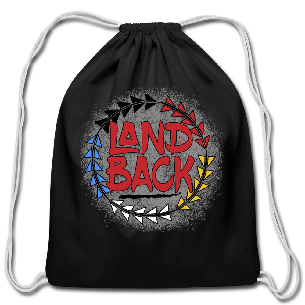 #LandBack Cotton Drawstring Bag - black